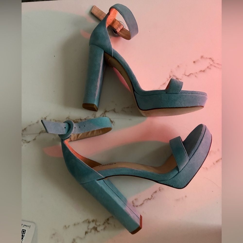 L'Agence Ceceile Riviera Blue Suede Platform Sandals size 38.5 - Picture 2 of 6